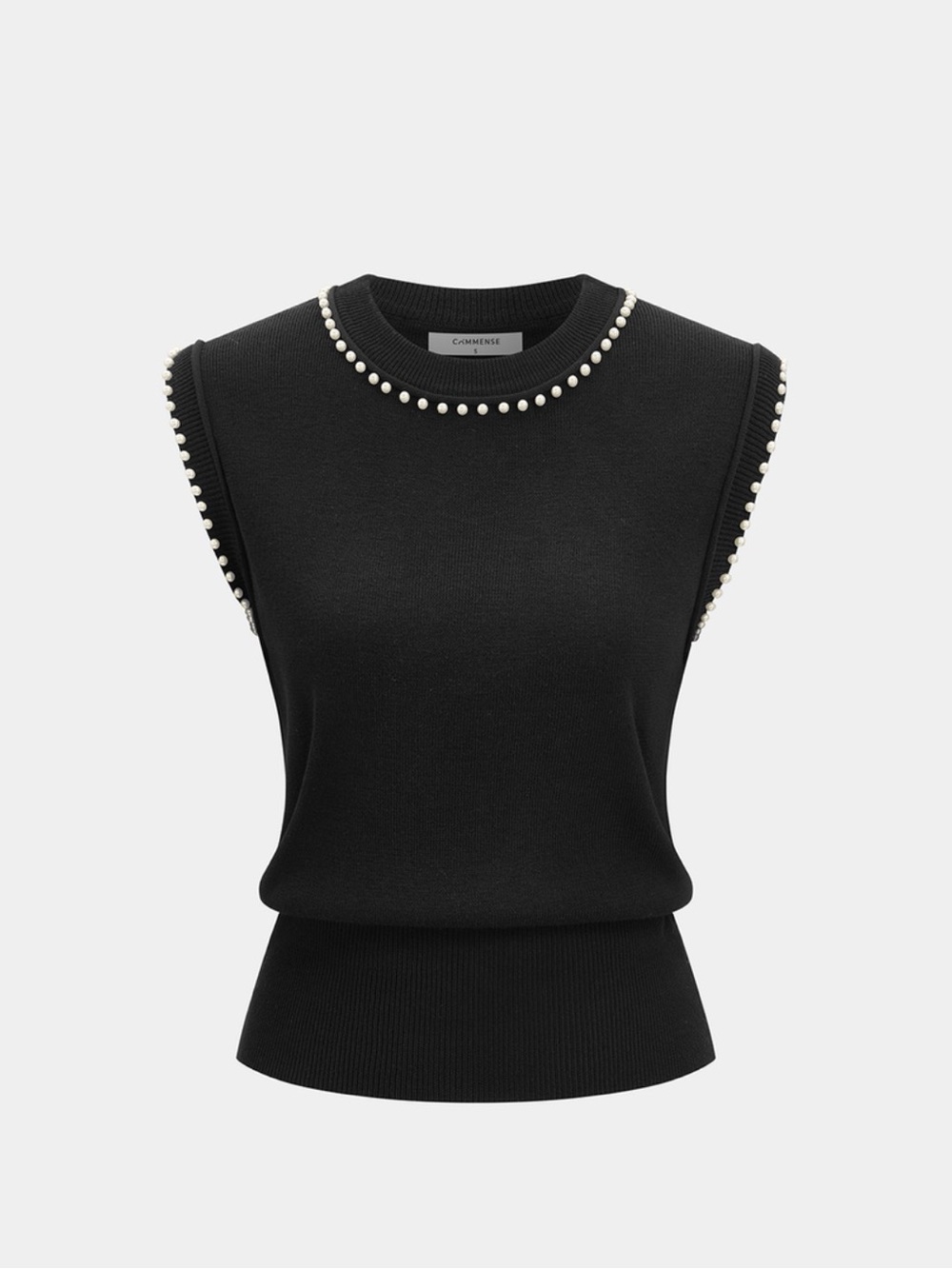 Commense Black Pearl-Trim Sleeveless Knit Vest